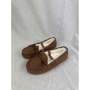 Cat & Jack Girls Chestnut Brown Faux Fur Lined Moccasin Slippers Size 11 NWT